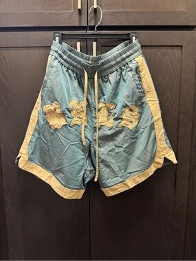 Men's Boneless Athletic Shorts in Teal with Tan Trim